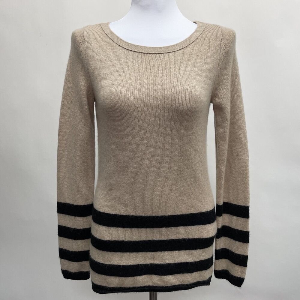 Banana Republic‎ Women's Sweater Small Beige Black Stripes Wool Cashmere Blend
